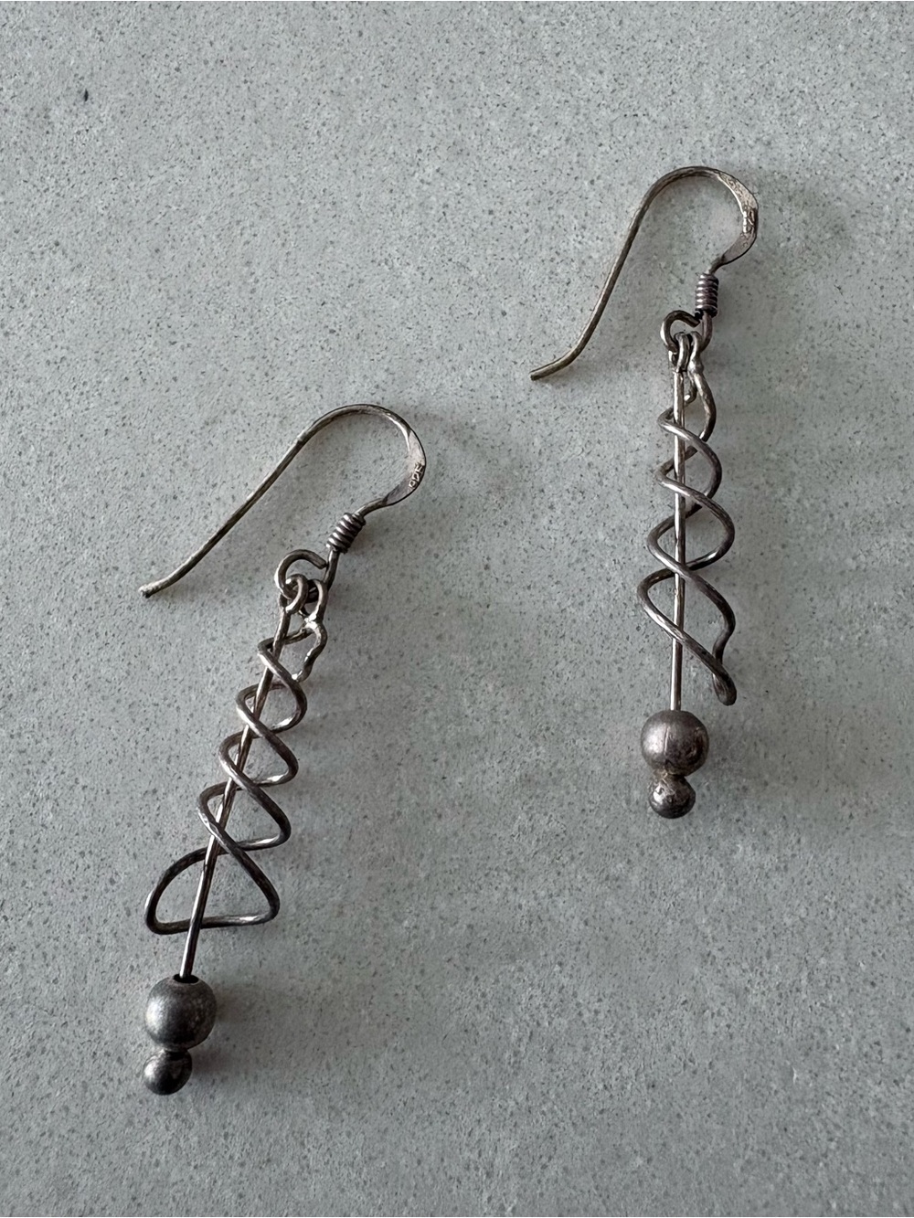 Vintage Sterling Silver-Tone Spiral Drop Earrings - Sleek Silver Design